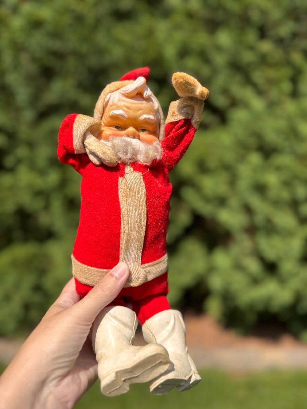 Vintage Flocked Santa Claus | Made in Japan Christmas Figure